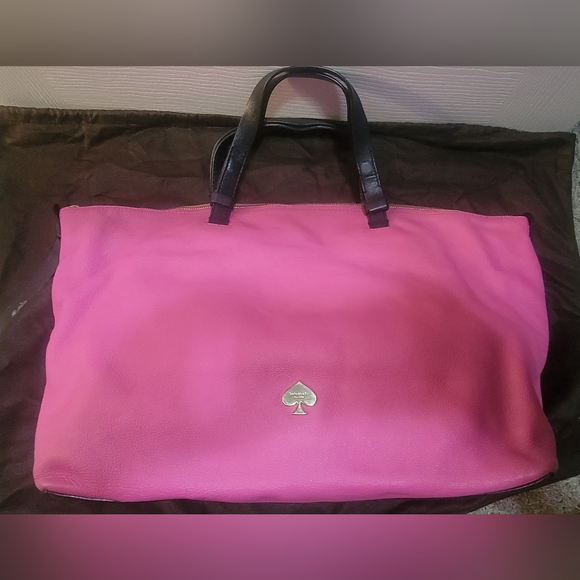 Kate Spade Large Pink & Black Leather Satchel Tote Bag - Picture 6 of 12